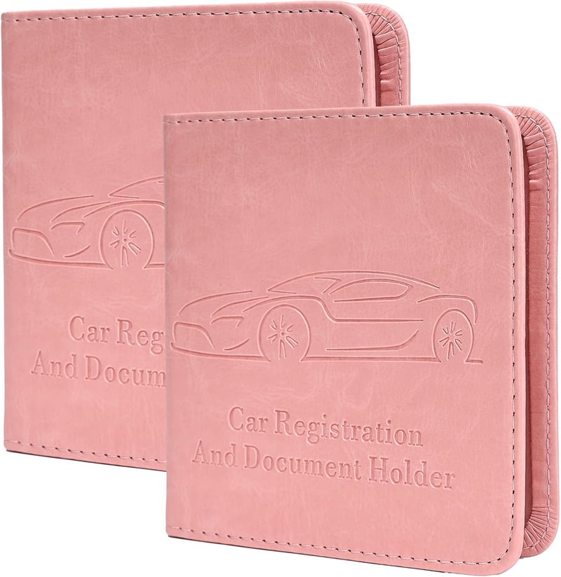 Peisicne 2-Pack Registration and Insurance Card Holder, Vehicle Glove Box Car Organizer with Magnetic Closure, Interior Pink Car Accessories for Documents, Cards, License Storage - Image 1